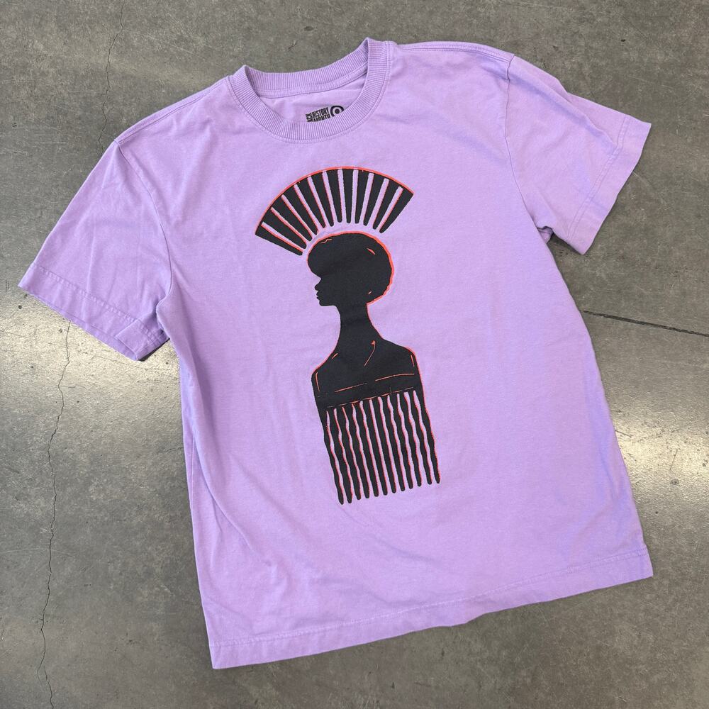 Vintage Y2K Black History Month Purple Afro Pick Graphic Tee Medium